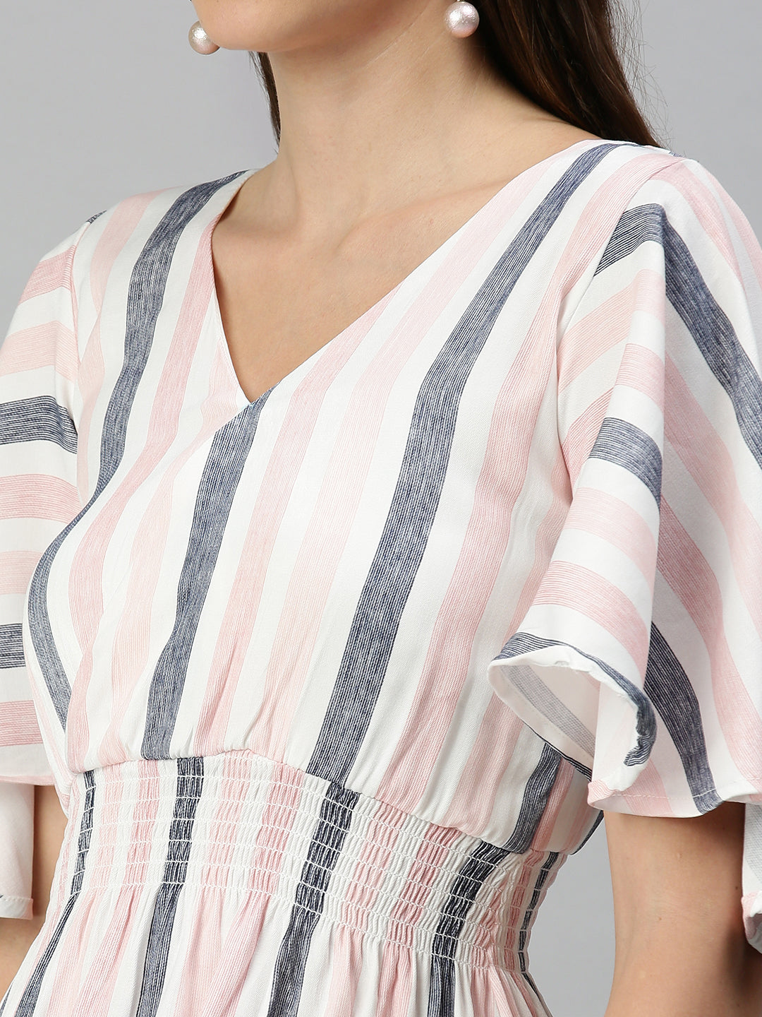 Women's Pink Striped Cinched Waist Top
