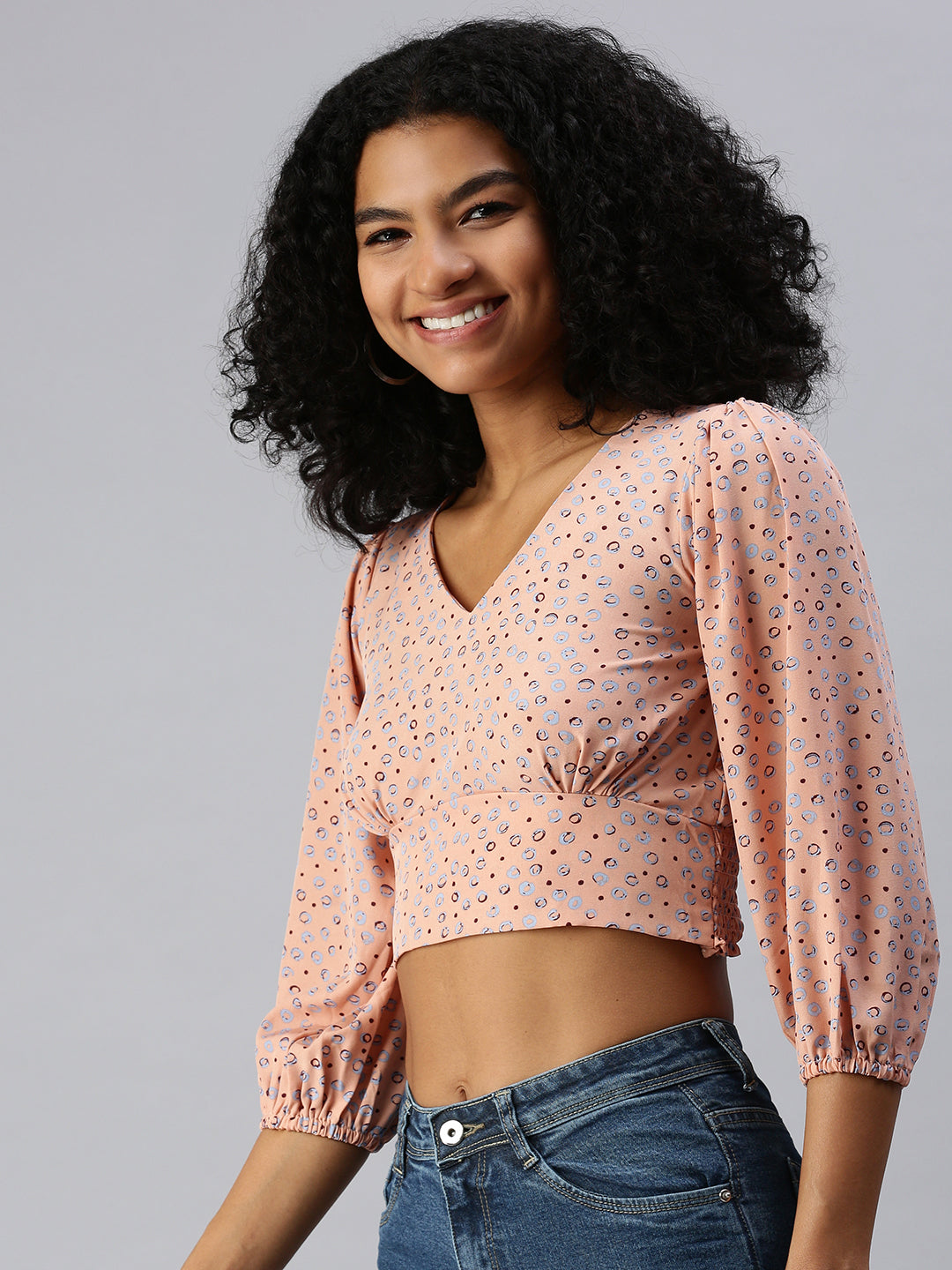 Women's Peach Geometric Top