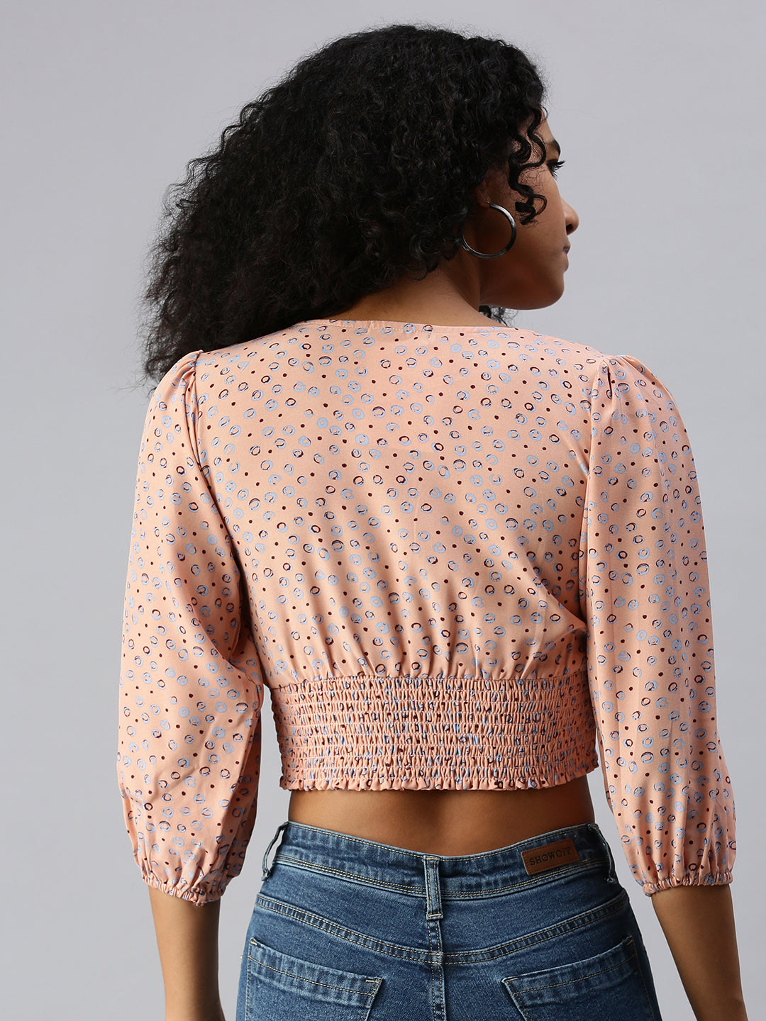 Women's Peach Geometric Top