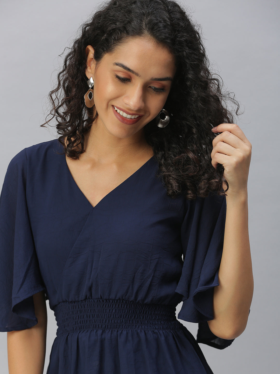 Women's Navy Blue Cinched Waist Top