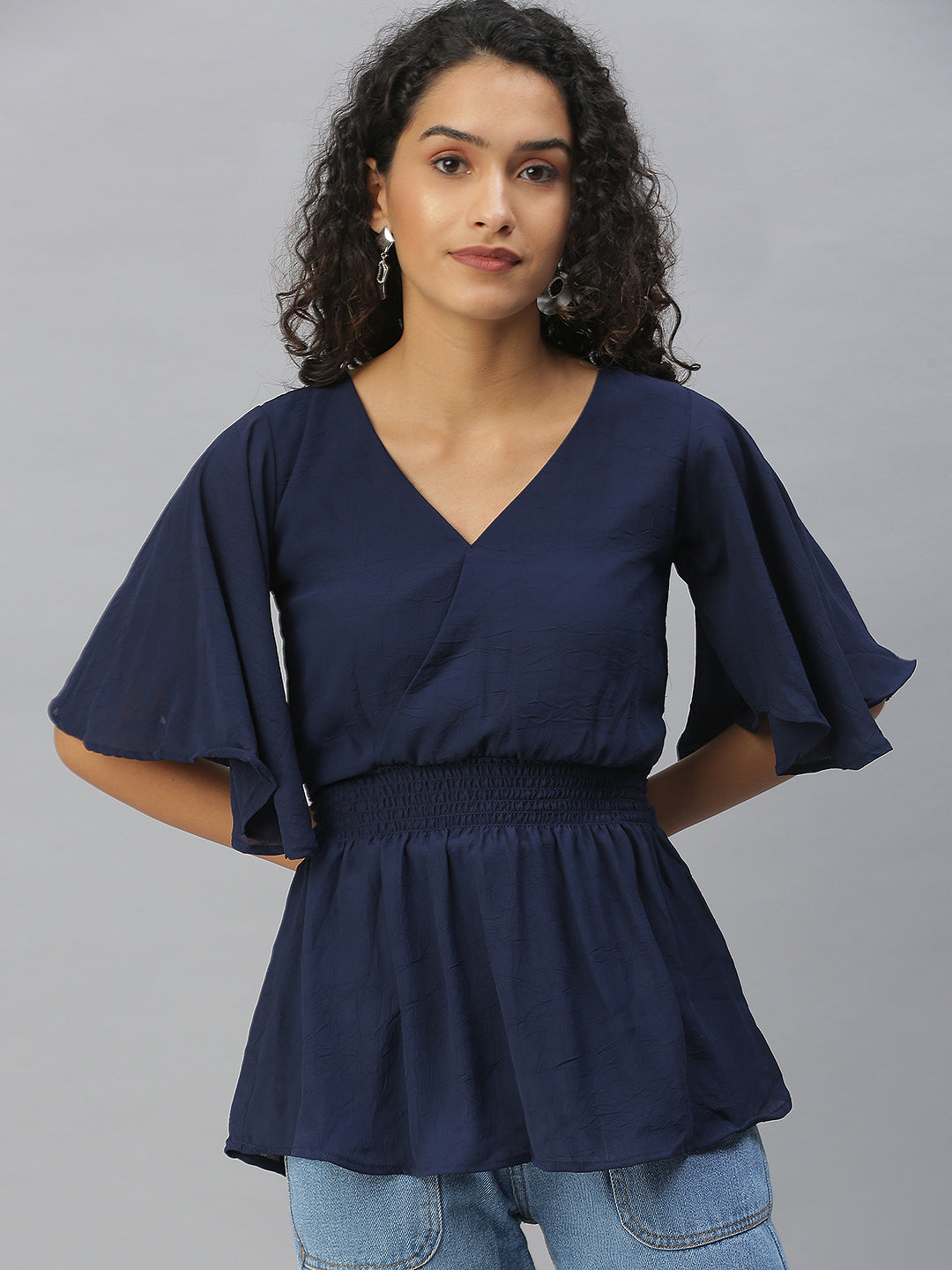 Women's Navy Blue Cinched Waist Top