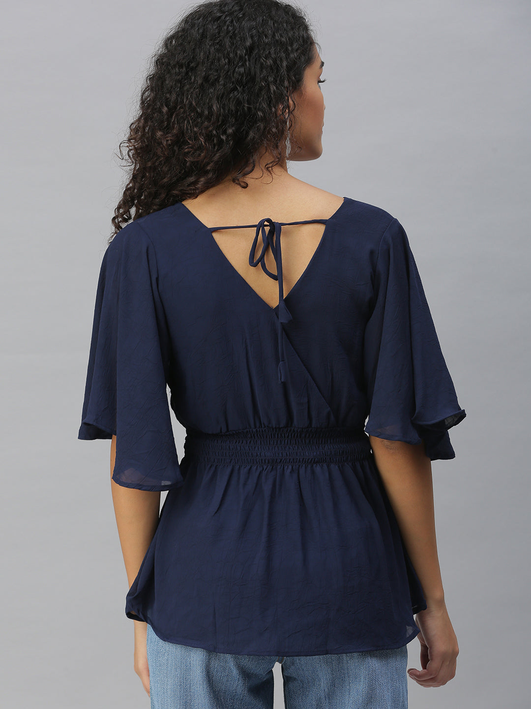 Women's Navy Blue Cinched Waist Top