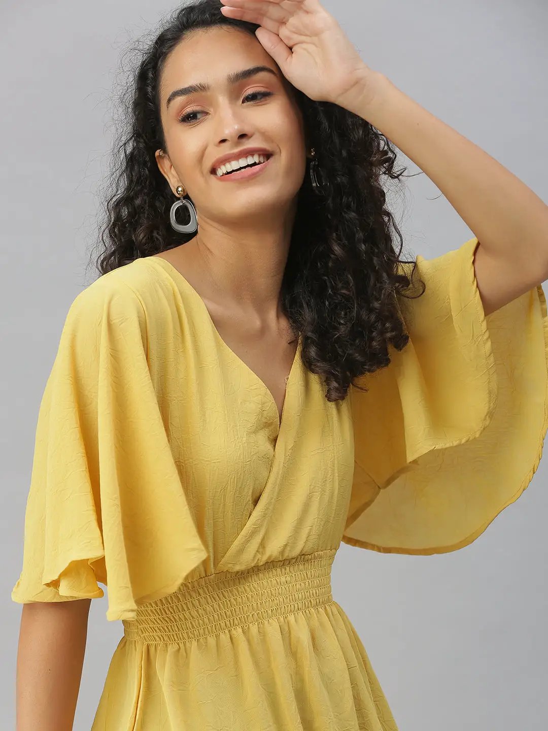 Women's Yellow Solid Wrap Top