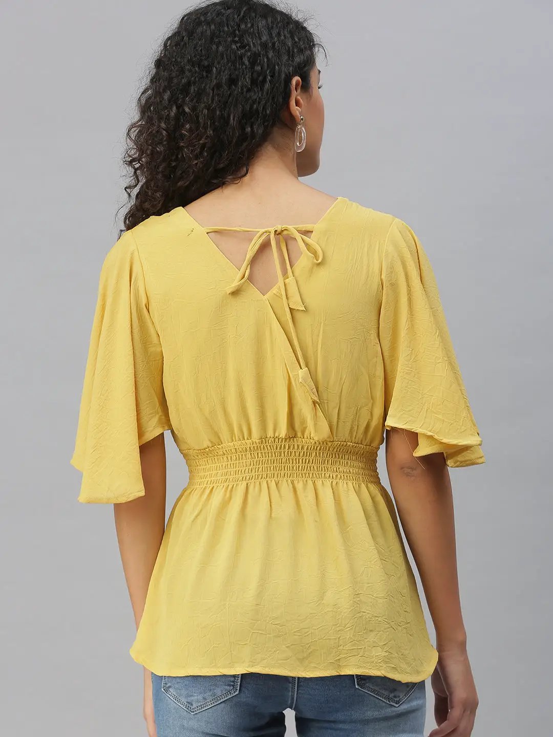 Women's Yellow Solid Wrap Top