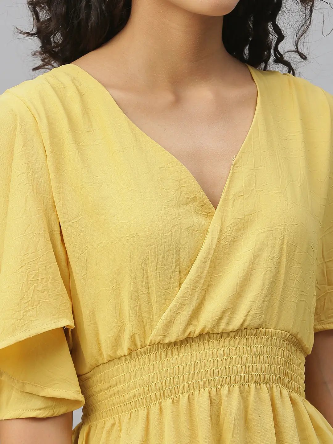Women's Yellow Solid Wrap Top