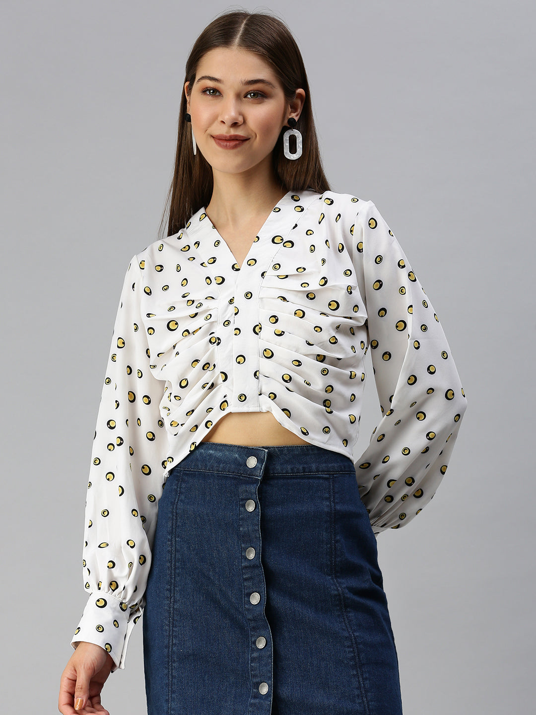 Women's White Printed Crop Top