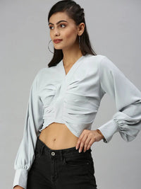 Women's Grey Crepe Crop Top