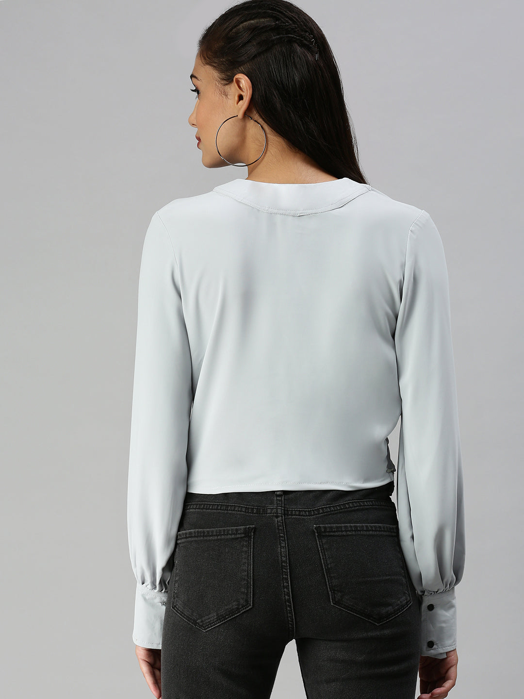 Women's Grey Solid Crop Top