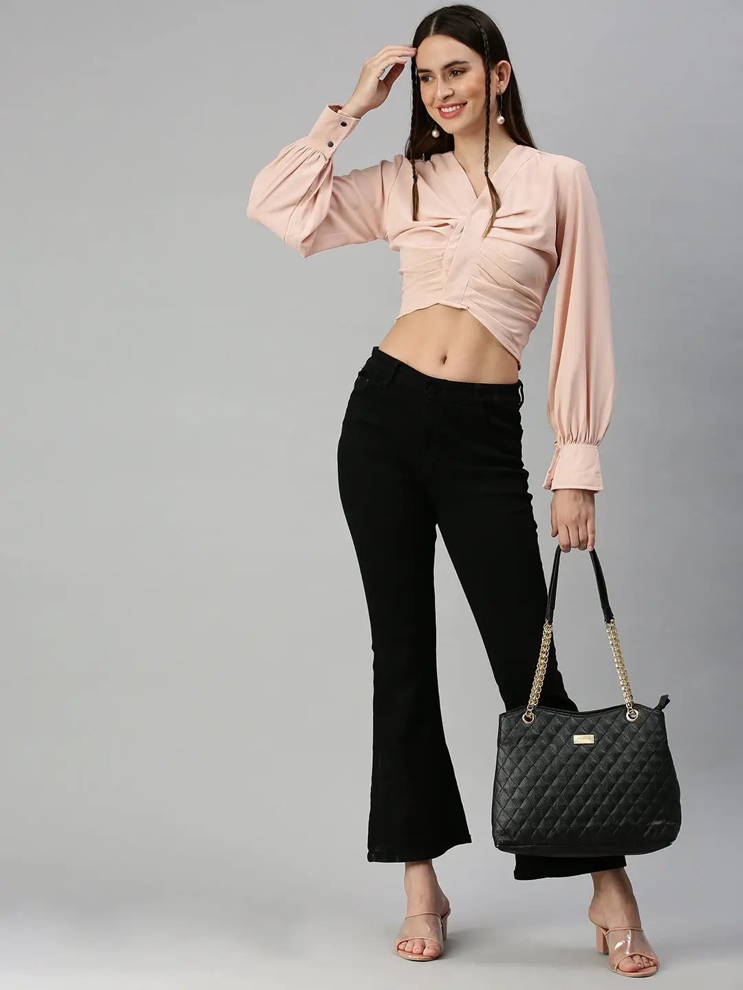 Women's Peach Crepe Crop Top