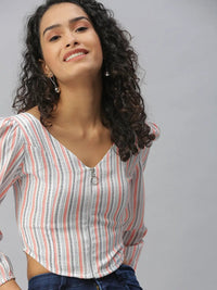 Women's Peach Striped Crop Top