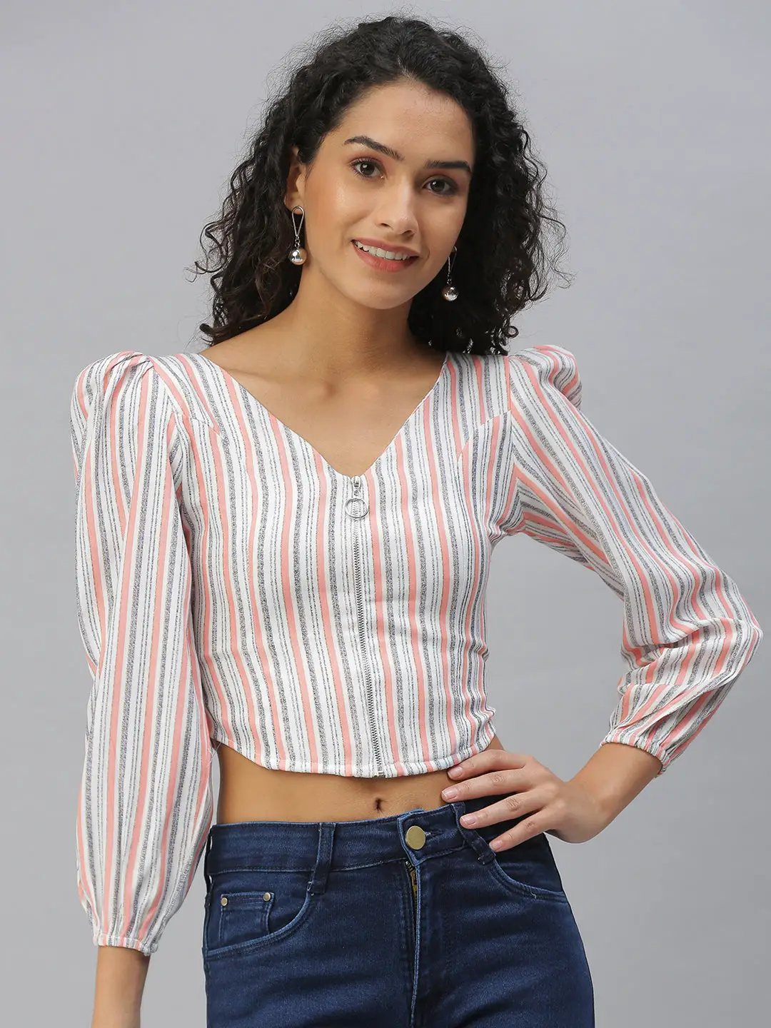 Women's Peach Striped Crop Top