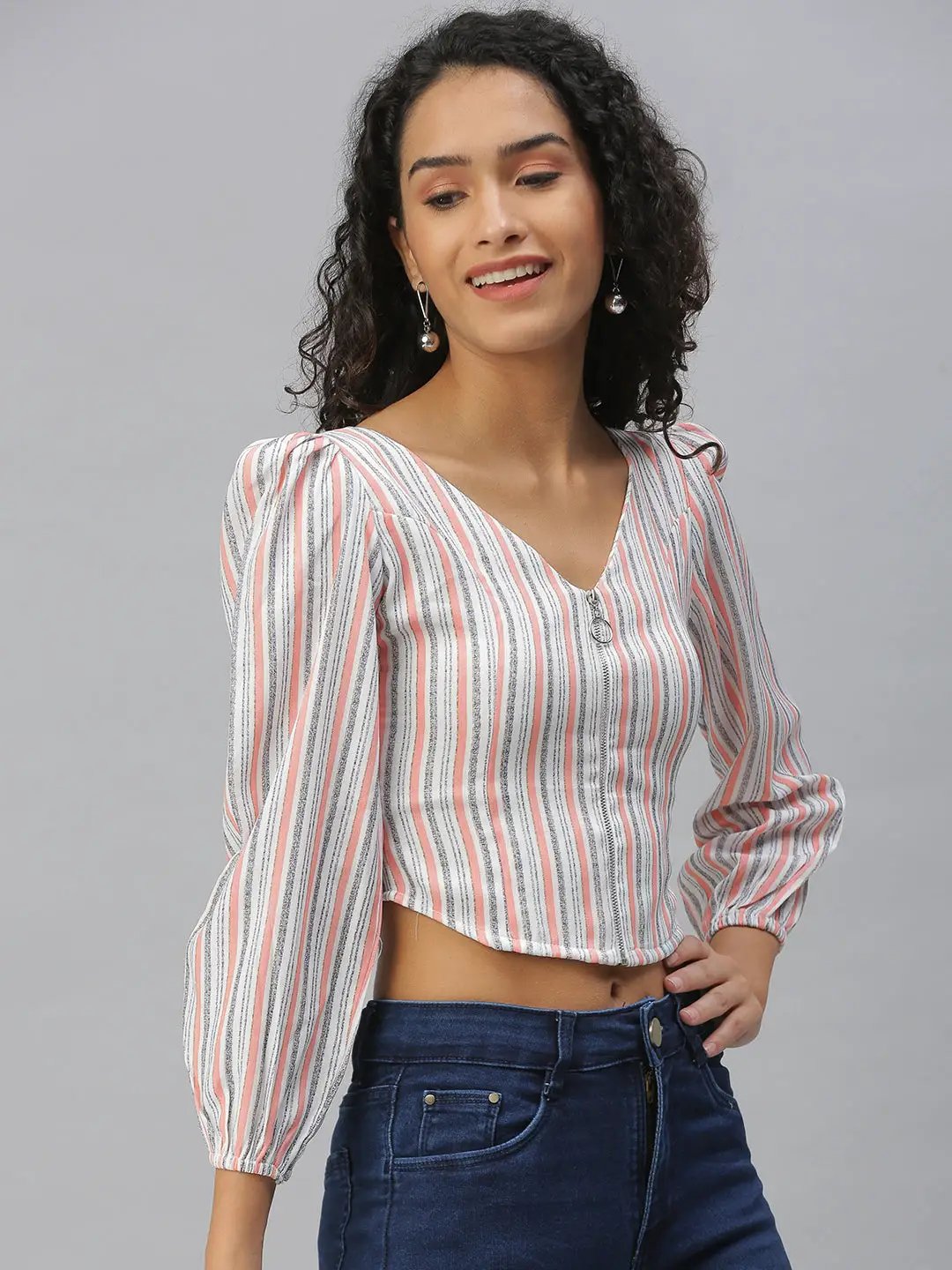 Women's Peach Striped Crop Top