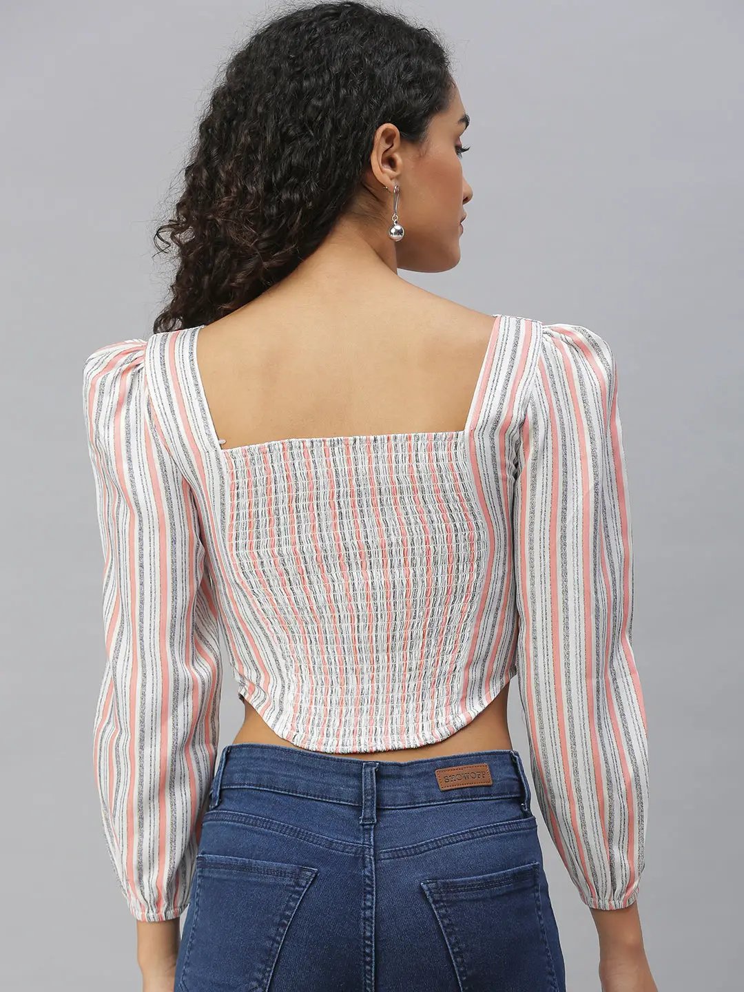 Women's Peach Striped Crop Top