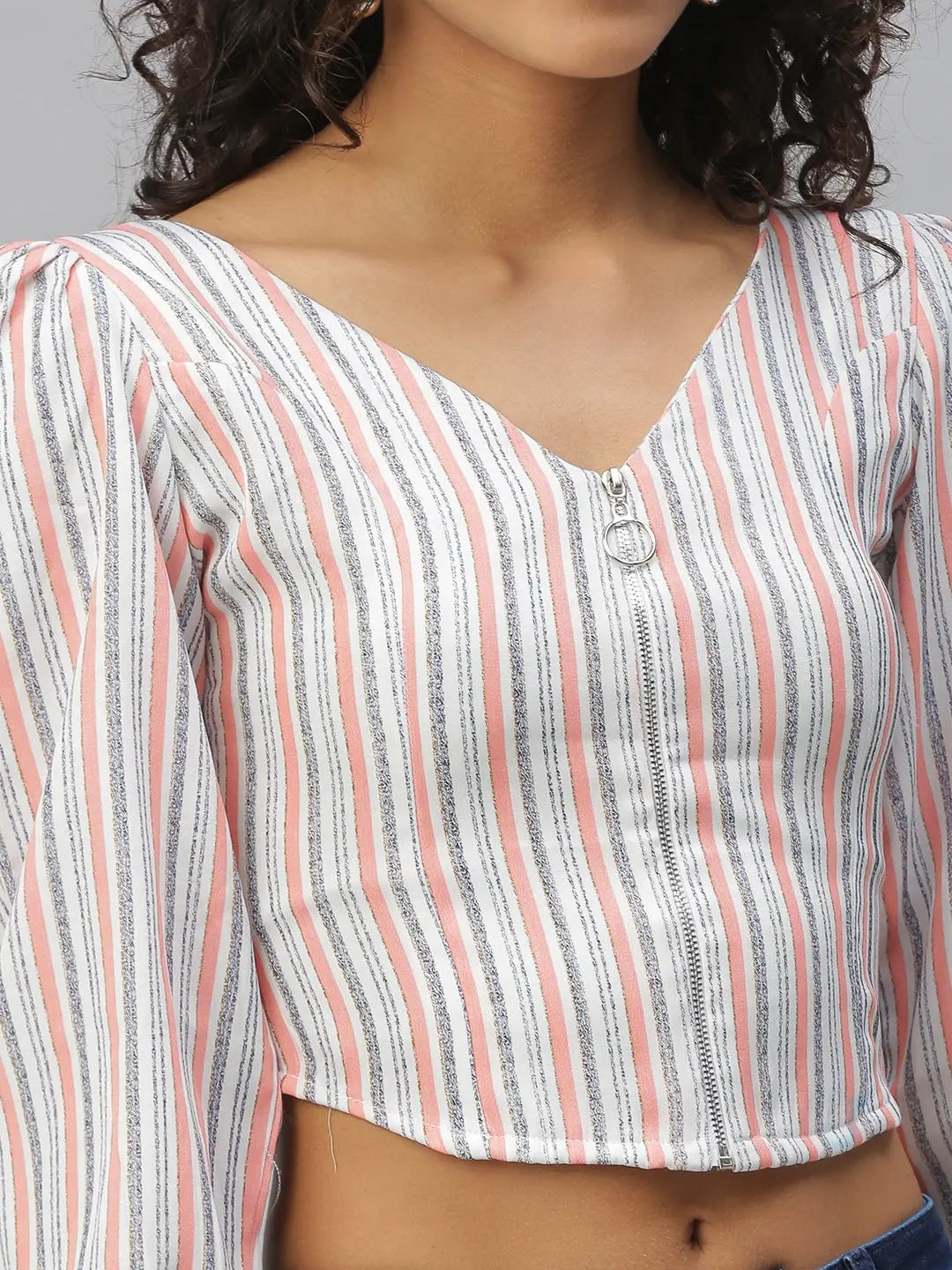 Women's Peach Striped Crop Top