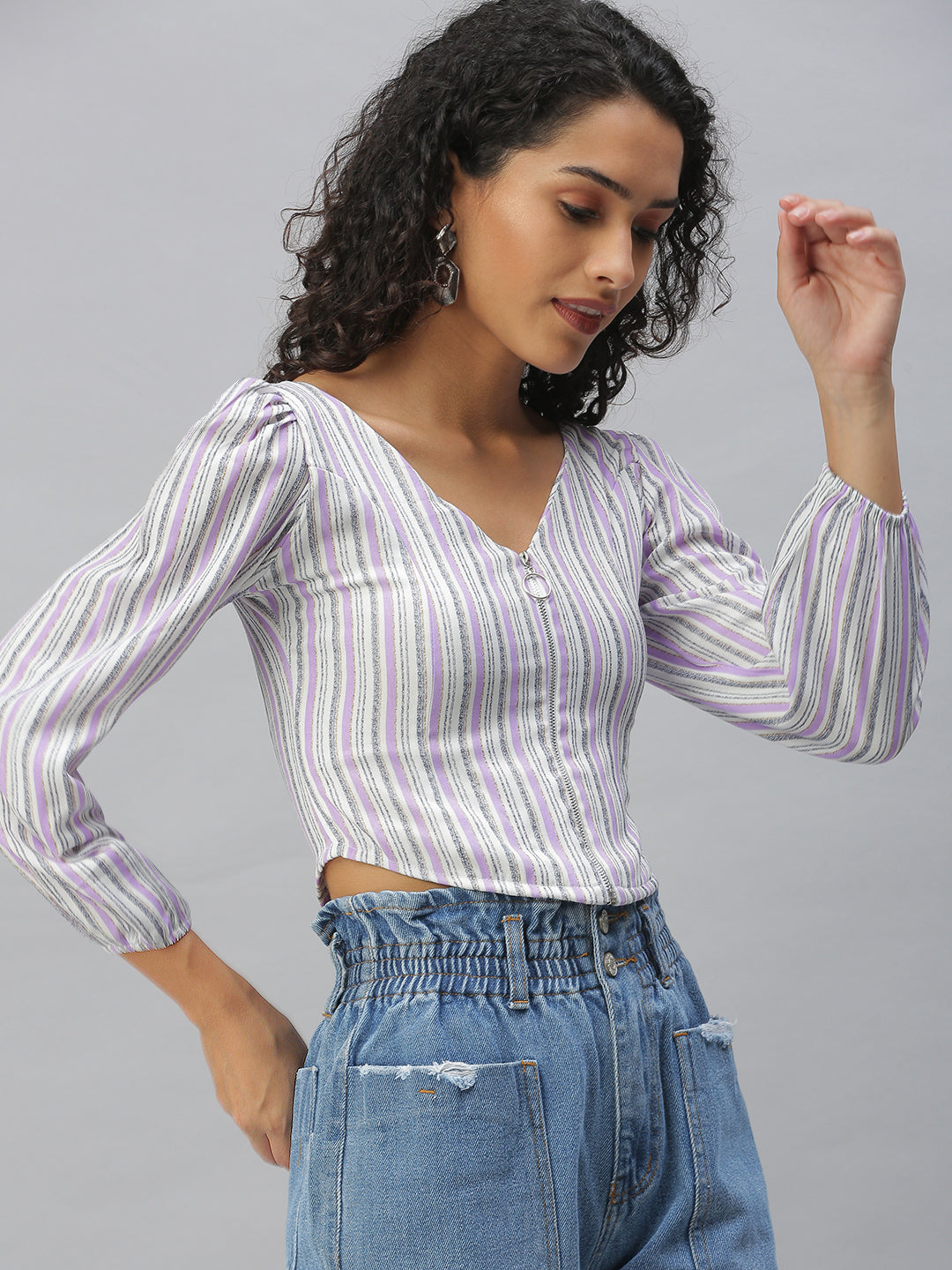 Women's Purple Vertical Striped Top