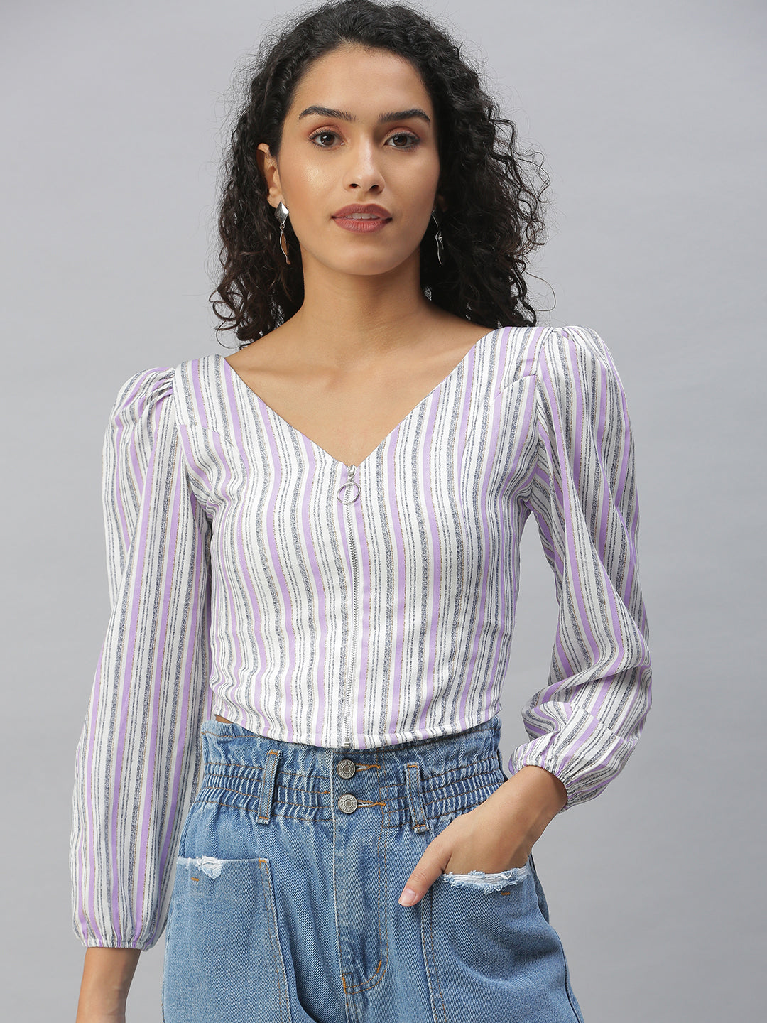 Women's Purple Vertical Striped Top