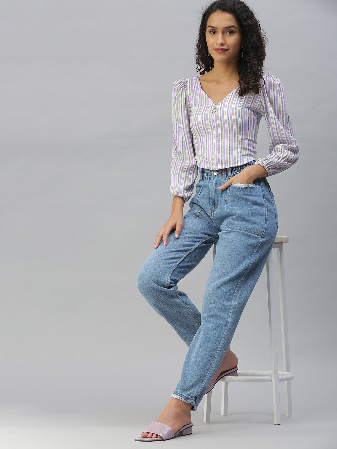 Women's Purple Vertical Striped Top