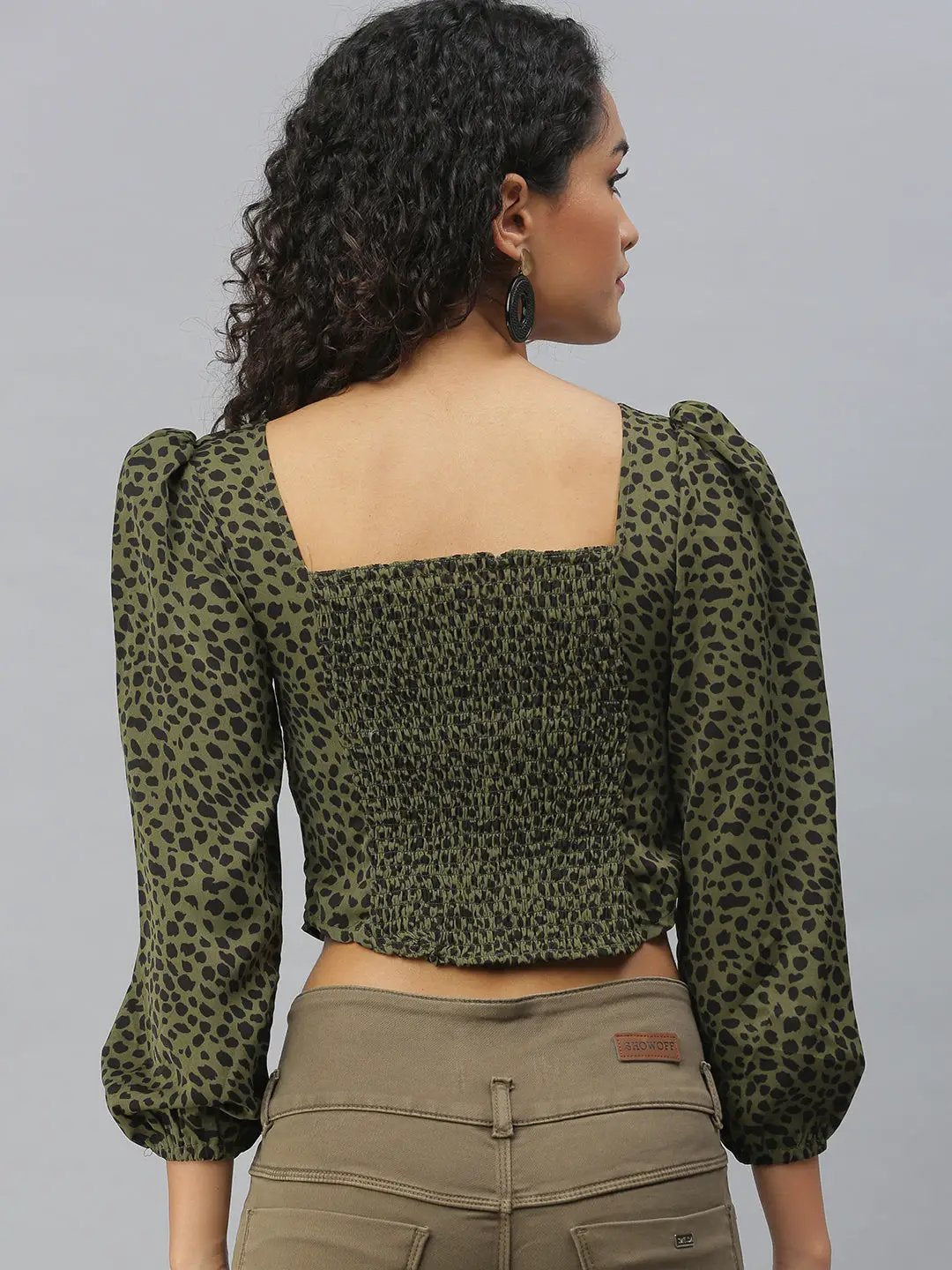 Women's Olive Animal Print Crop Top