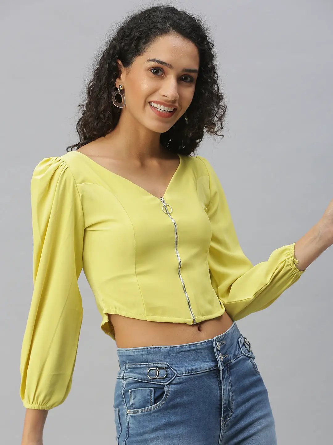 Women's Lime green Crepe Crop Top