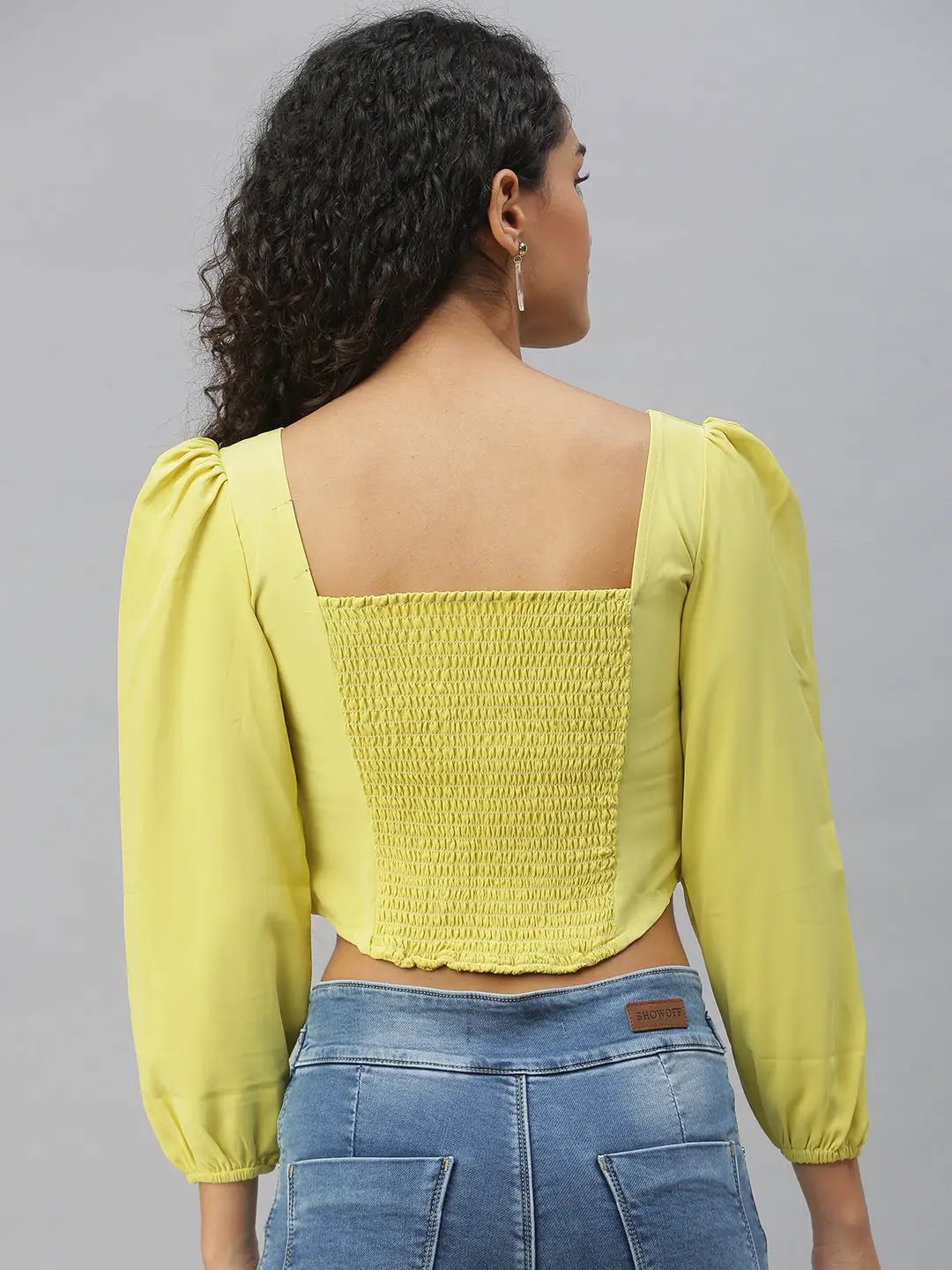 Women's Lime green Crepe Crop Top