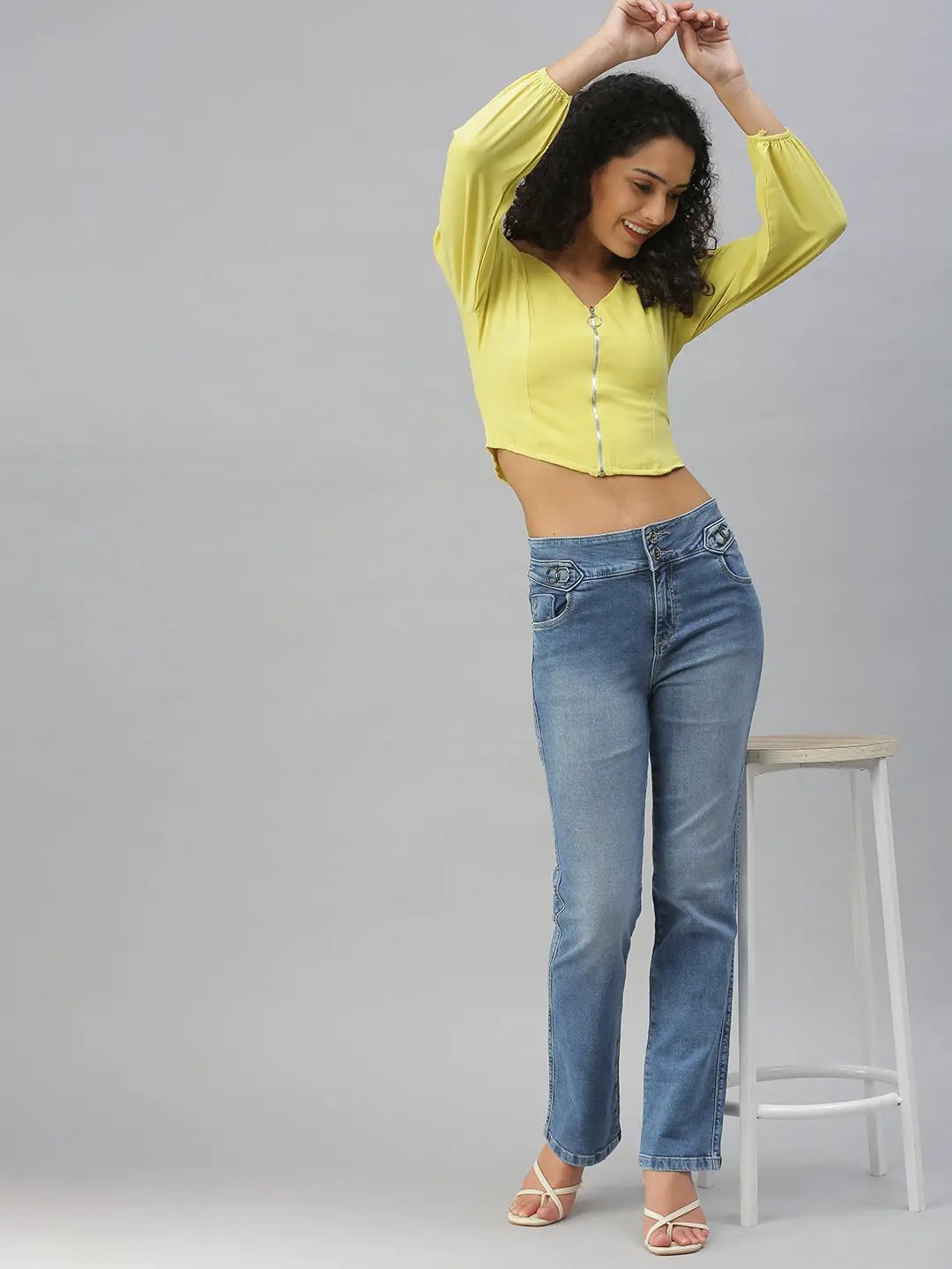 Women's Lime green Crepe Crop Top