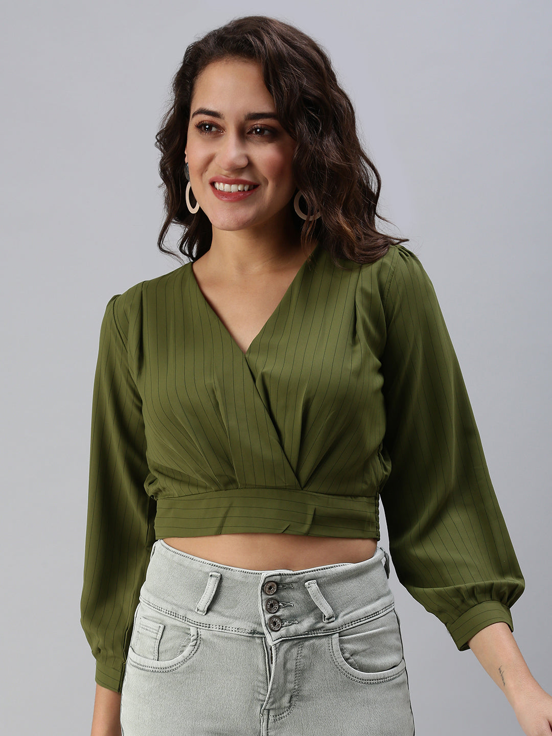 Women's Olive Striped Top