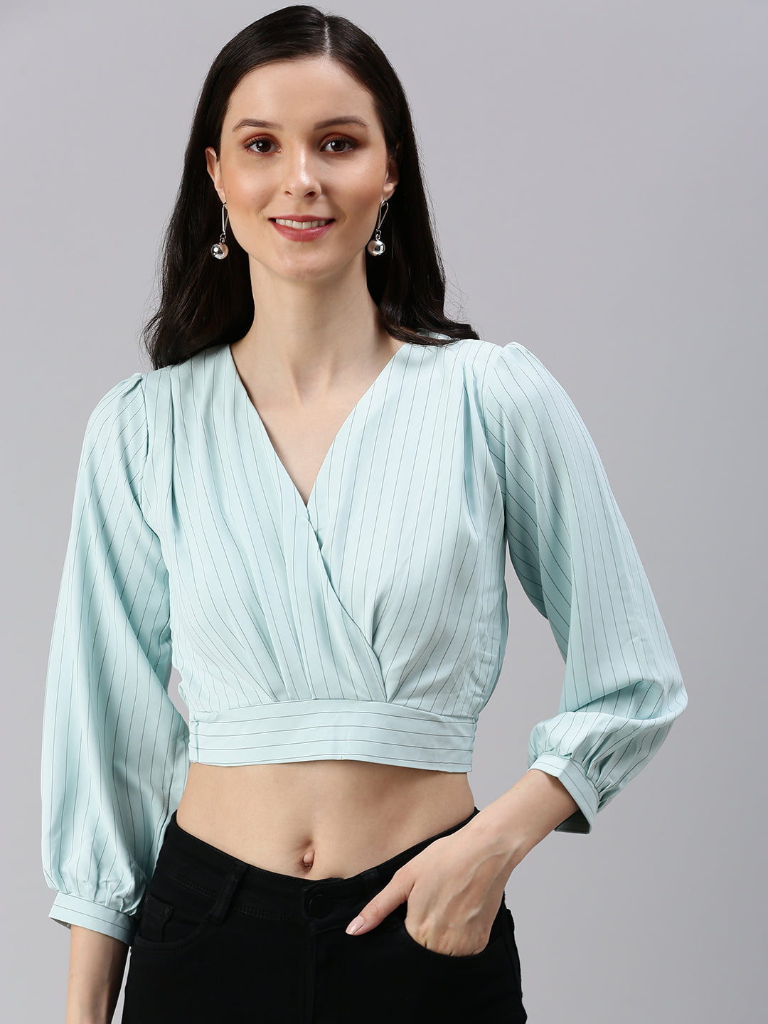 Women's Sea Green Striped Top