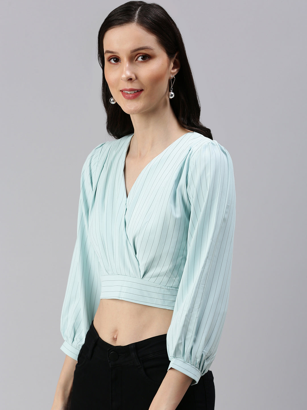 Women's Sea Green Striped Top