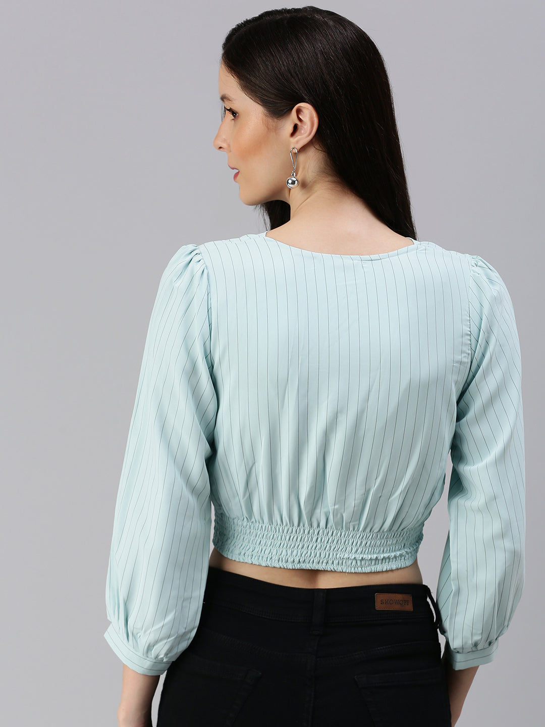 Women's Sea Green Striped Top