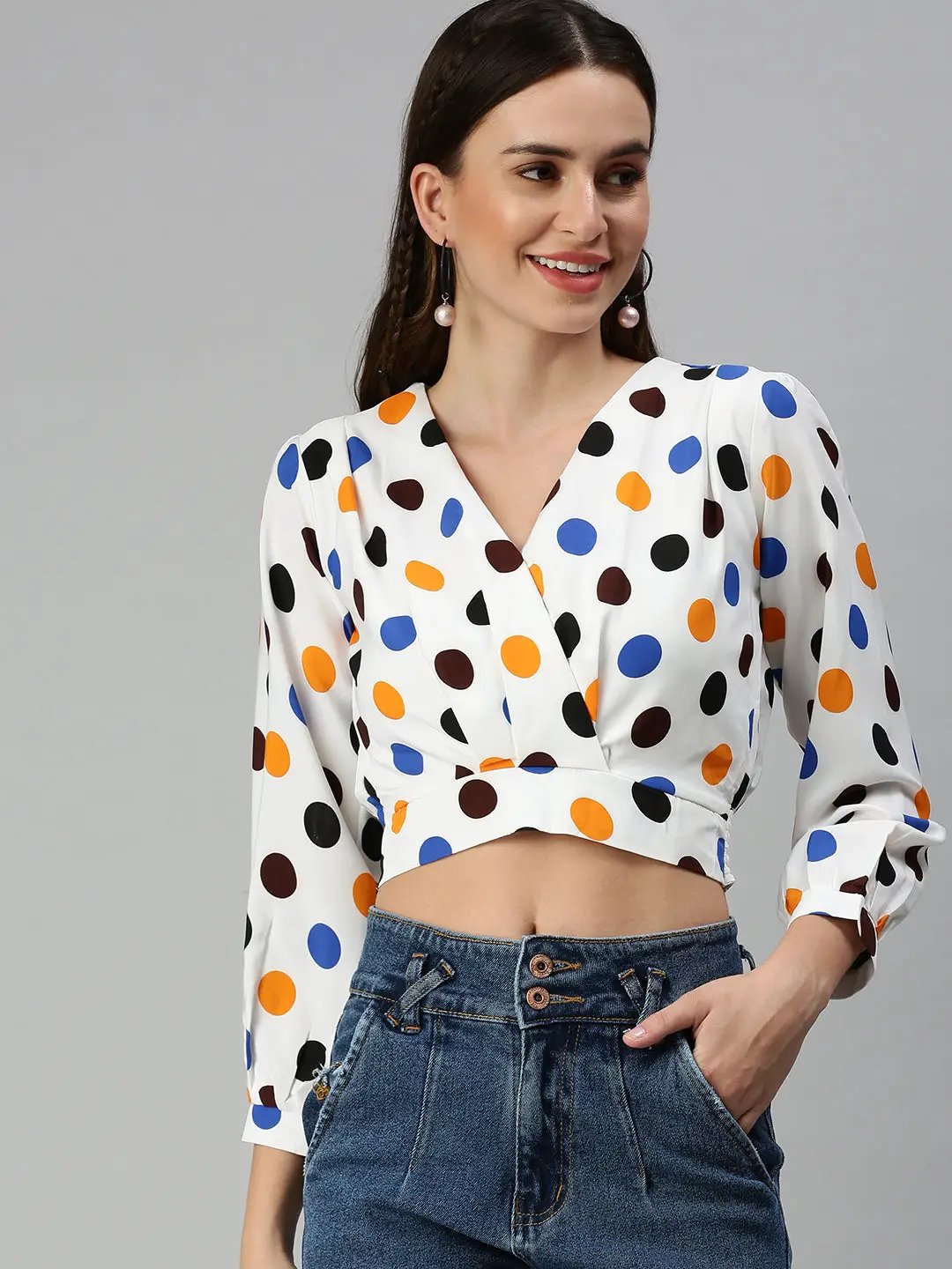 Women's White Printed Crop Tops