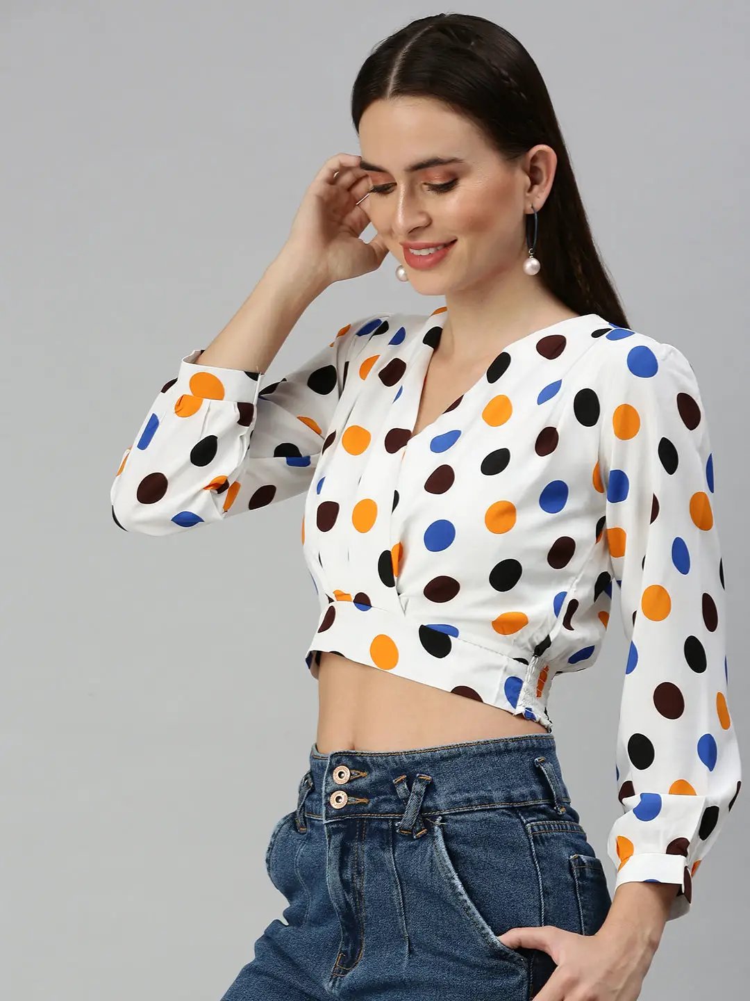 Women's White Printed Crop Tops