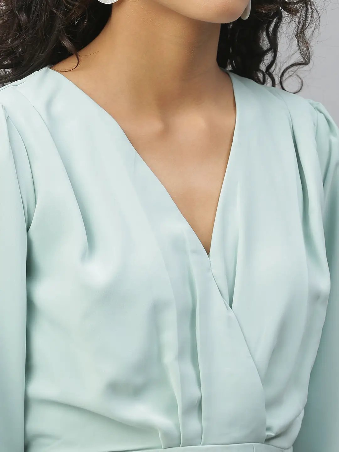 Women's Sea Green Solid Crop Tops