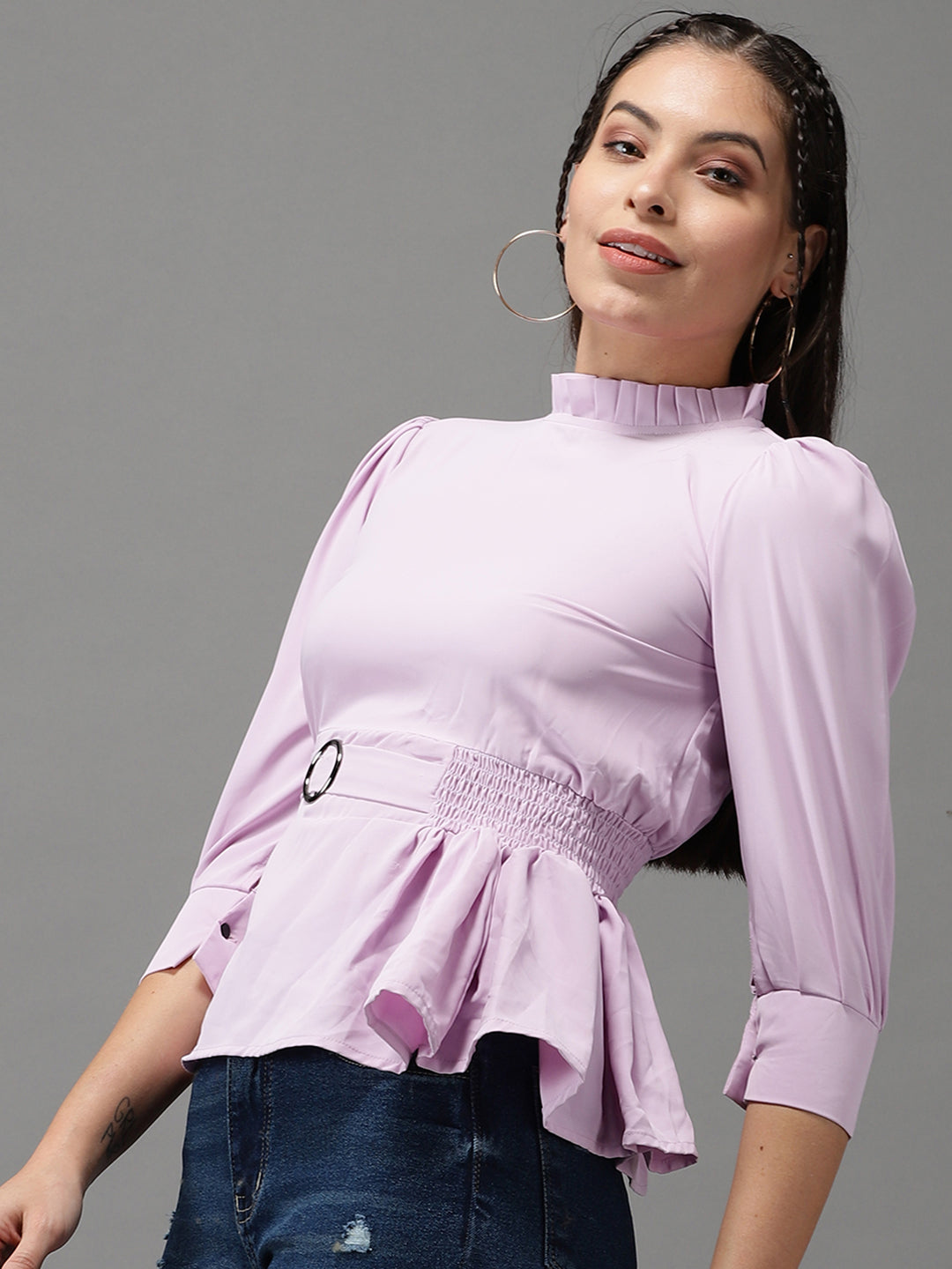 Women's Purple Solid Peplum Top