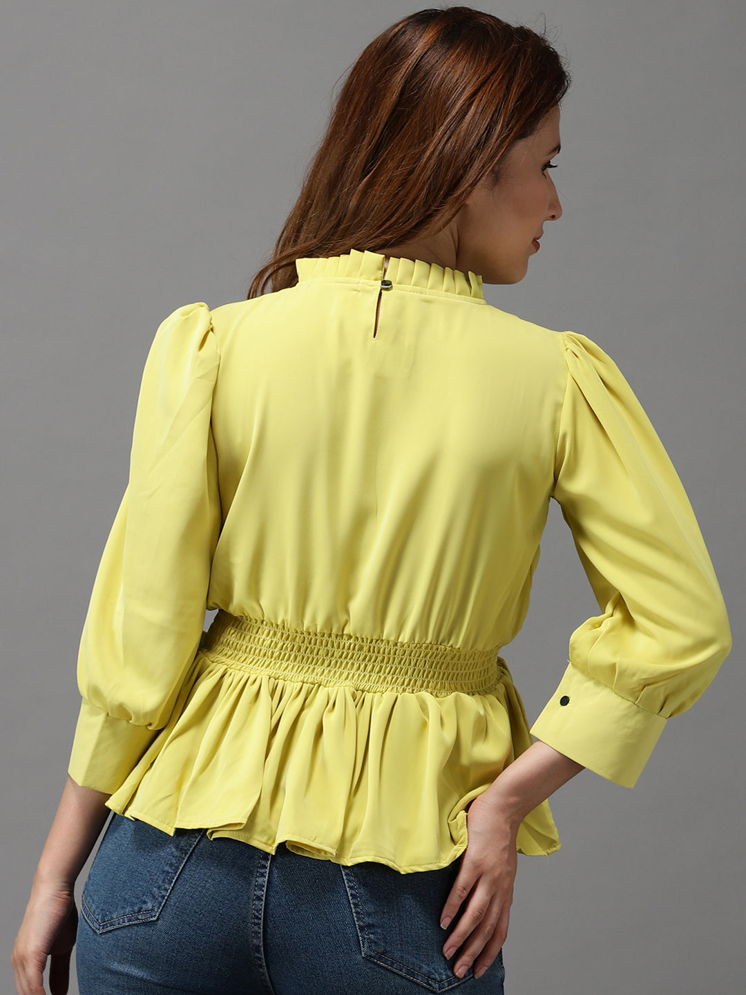 Women's Yellow Solid Peplum Top