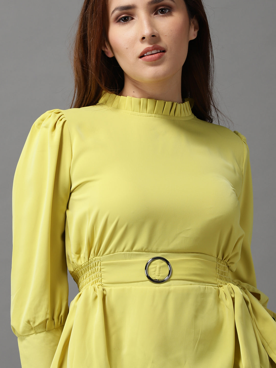 Women's Yellow Solid Peplum Top