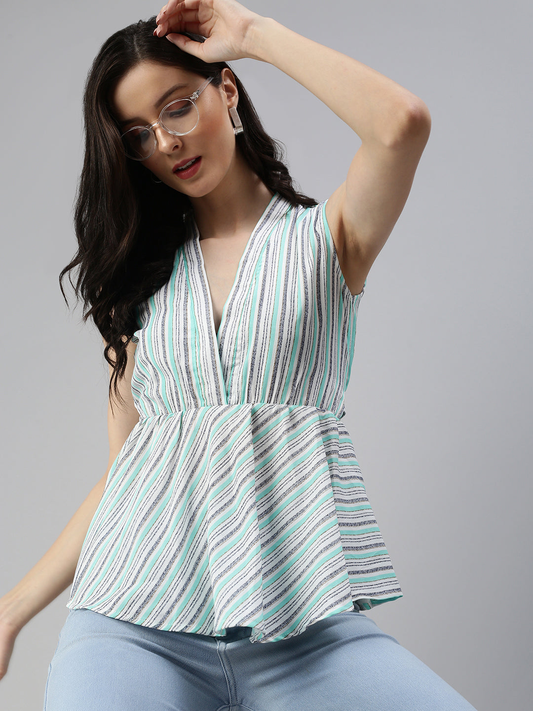 Women's Sea Green Striped Top