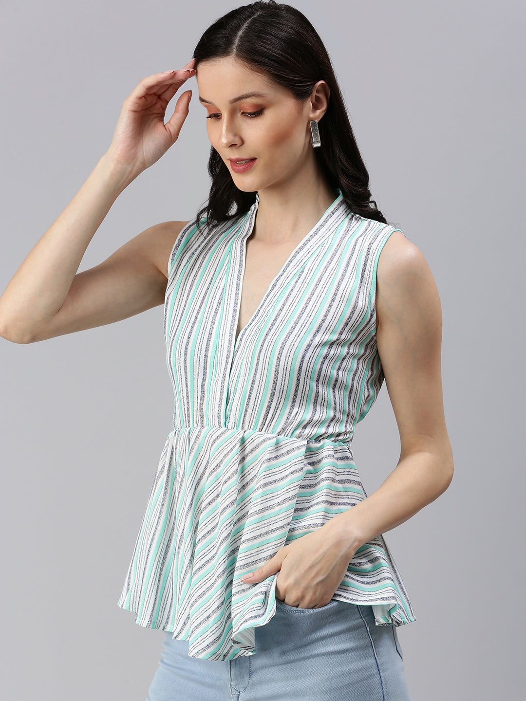 Women's Sea Green Striped Top