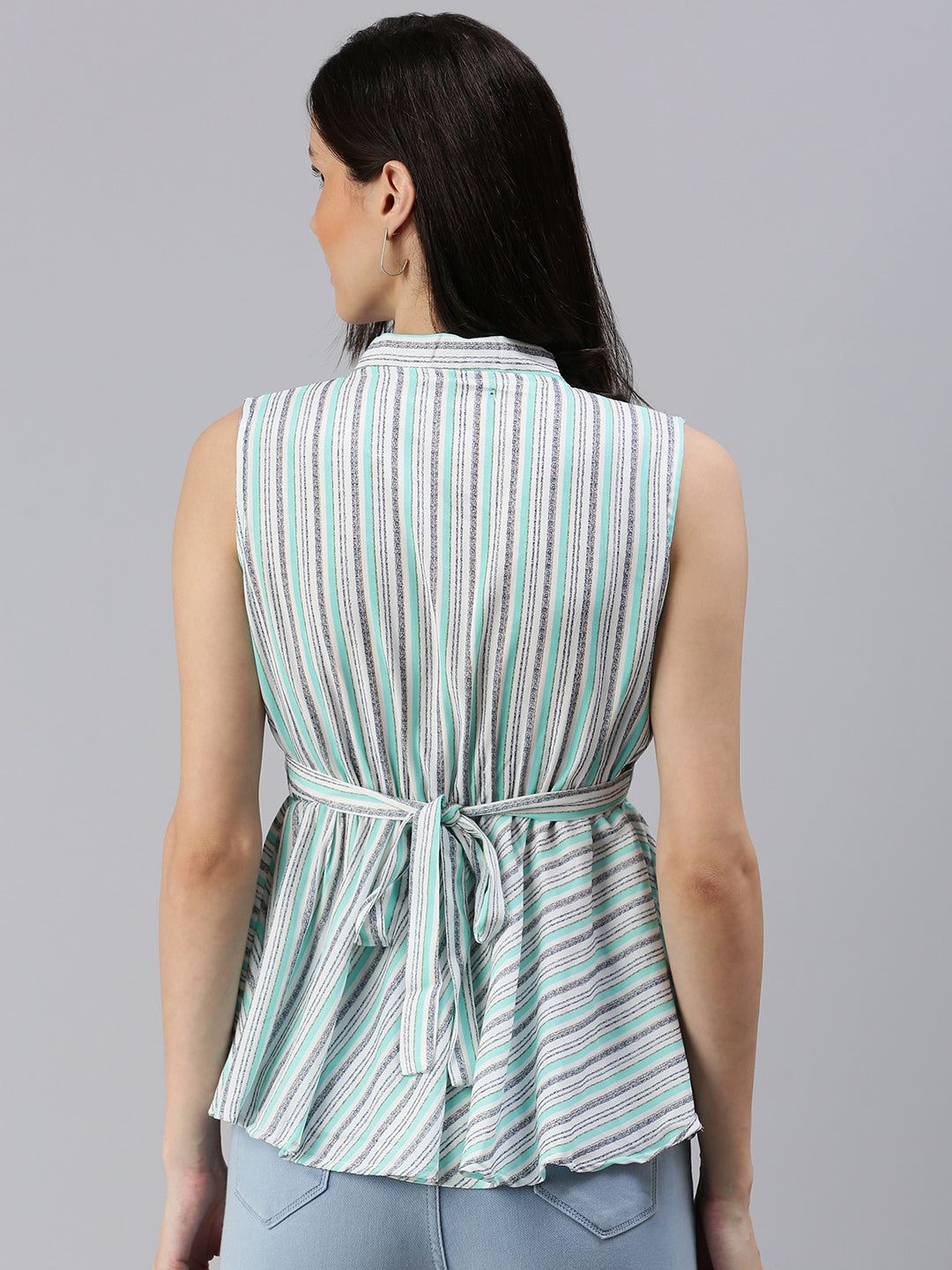 Women's Sea Green Striped Top