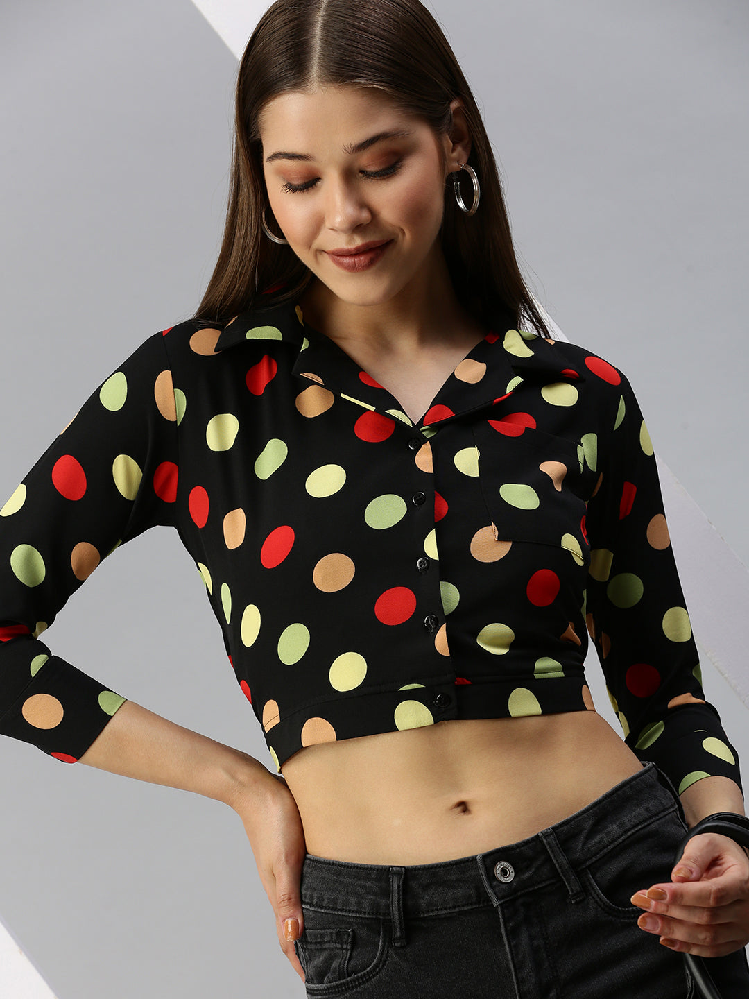 Women's Black Printed Crop Top