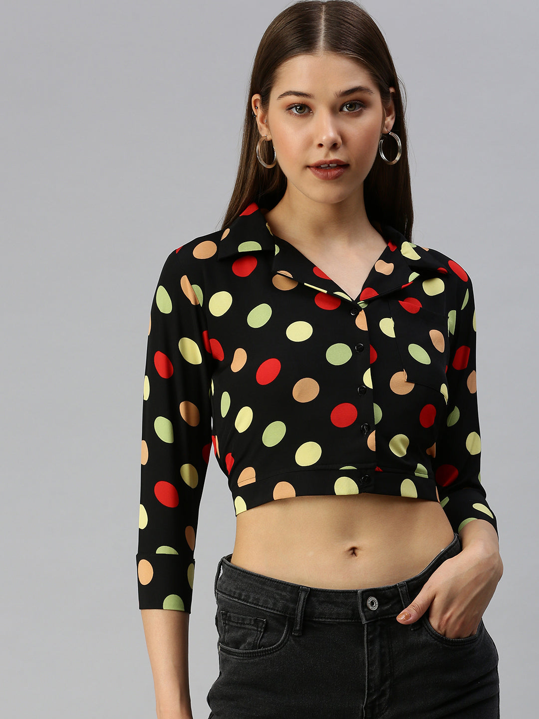 Women's Black Printed Crop Top