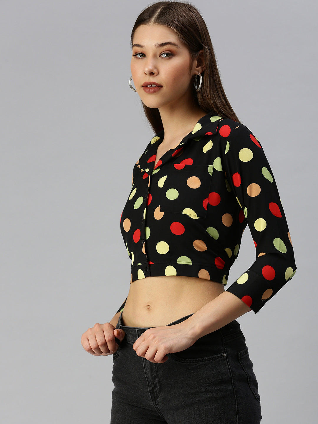 Women's Black Printed Crop Top