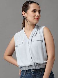 Women's Grey Crepe Shirt Style Top