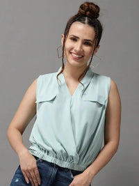 Women's Sea Green Crepe Wrap Top