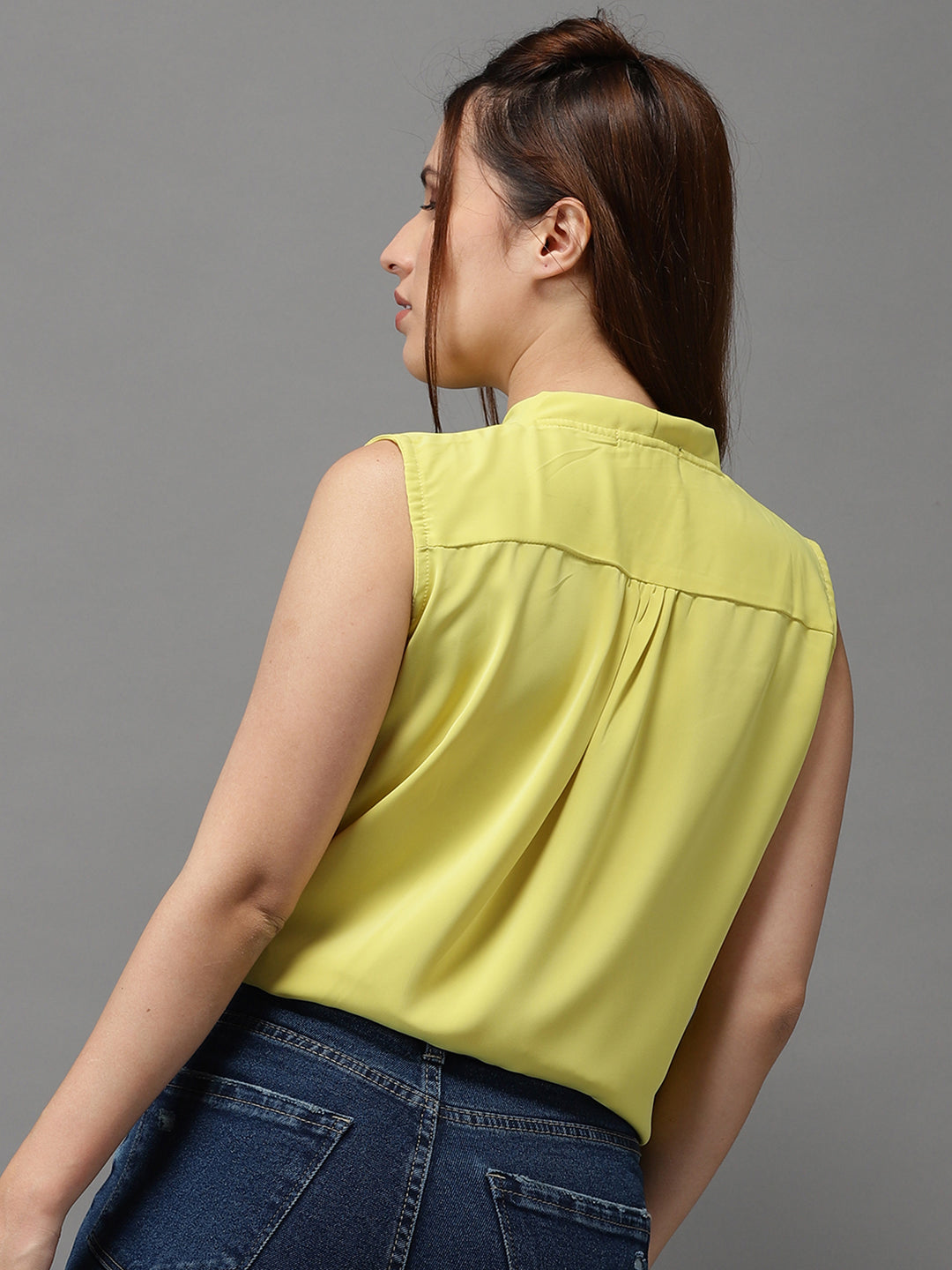 Women's Yellow Solid High-Low Top