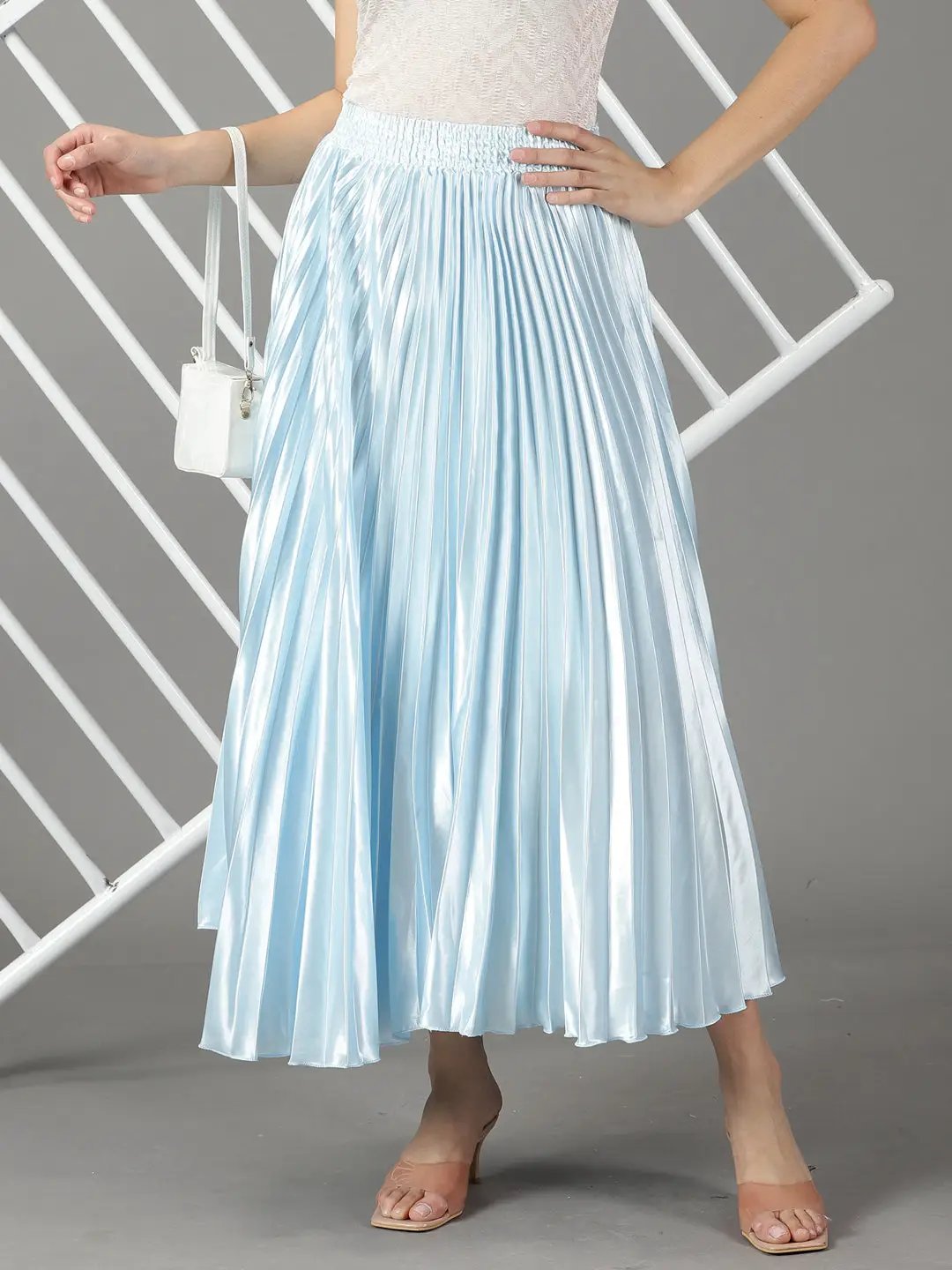 Women's Blue Solid Flared Skirt