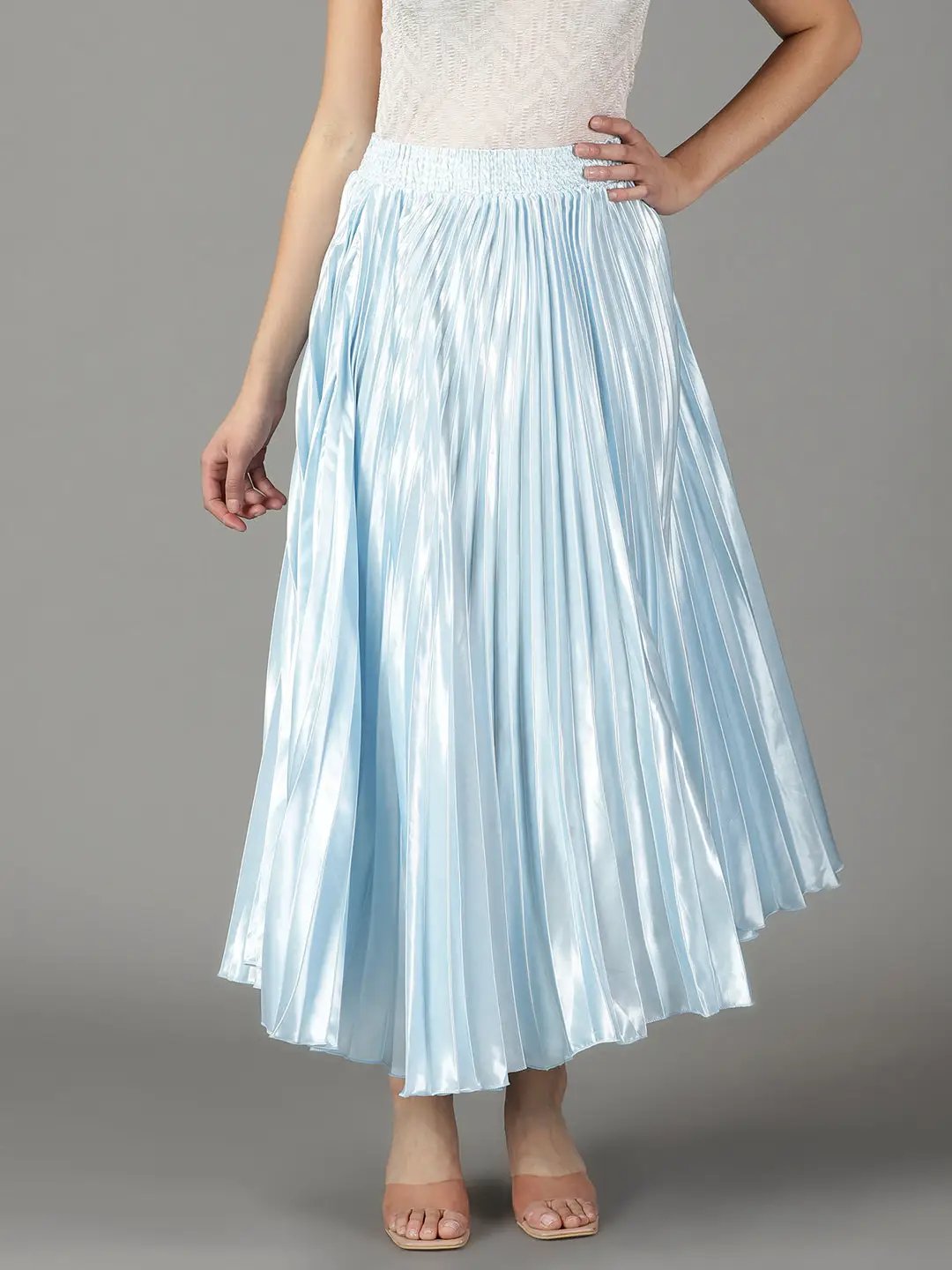 Women's Blue Solid Flared Skirt