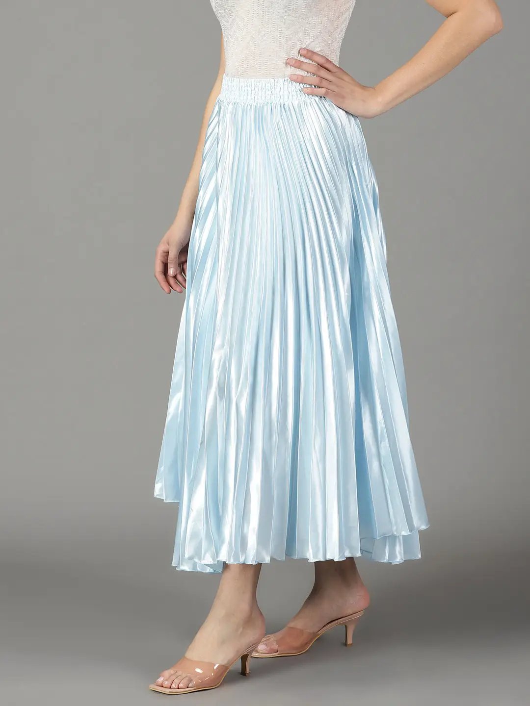 Women's Blue Solid Flared Skirt