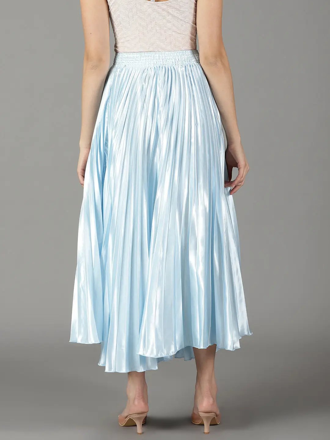 Women's Blue Solid Flared Skirt