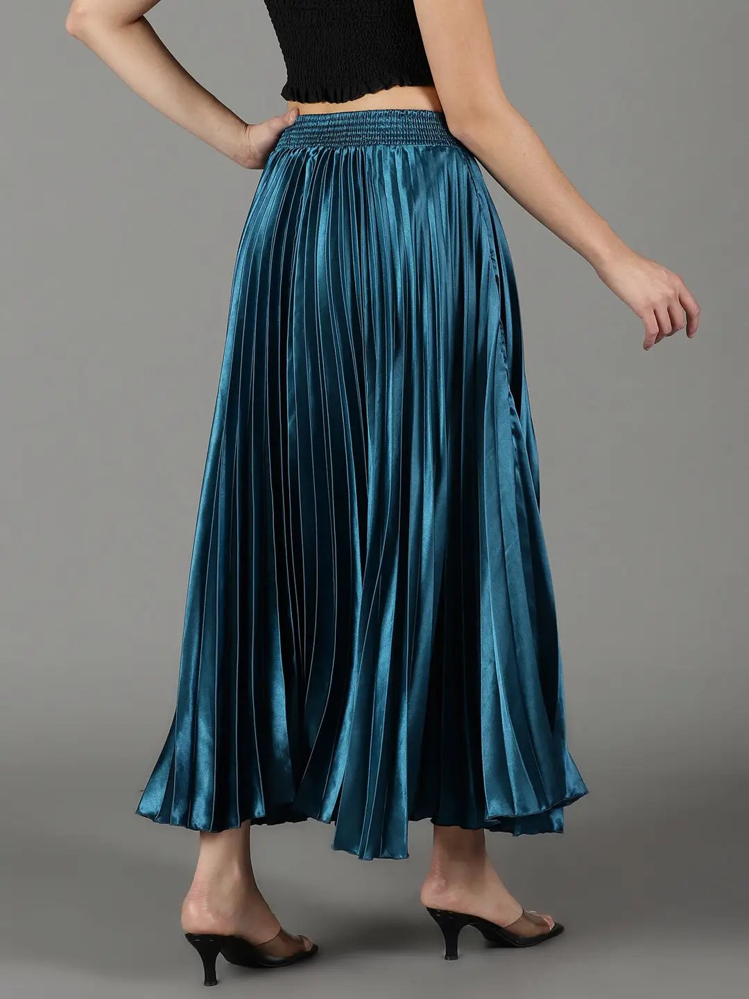 Women's Teal Solid Flared Skirt