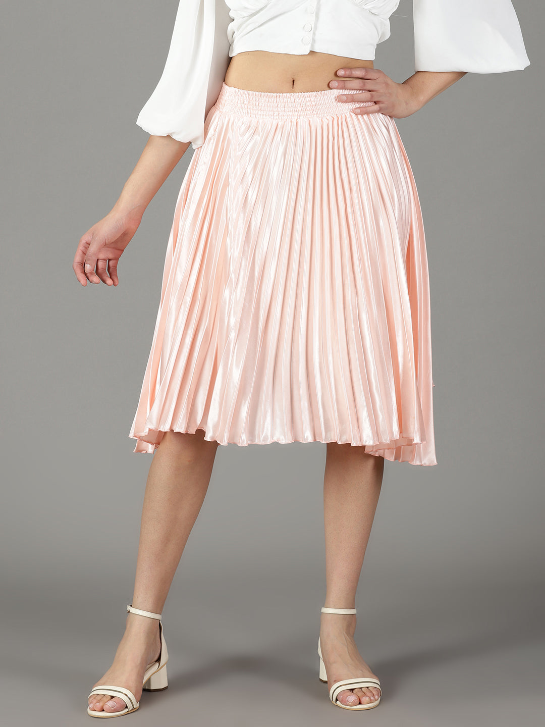 Women's Peach Solid Flared Skirt